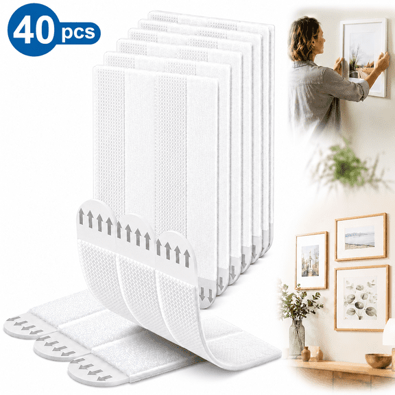 Genreen Large Picture Hanging Strips Heavy Duty - 40x Strips(20 Pairs), Wall Hanging Advesive Strips for Damage-Free Picture Hanger, Mounting of Photos, Frames, and Wall Decor