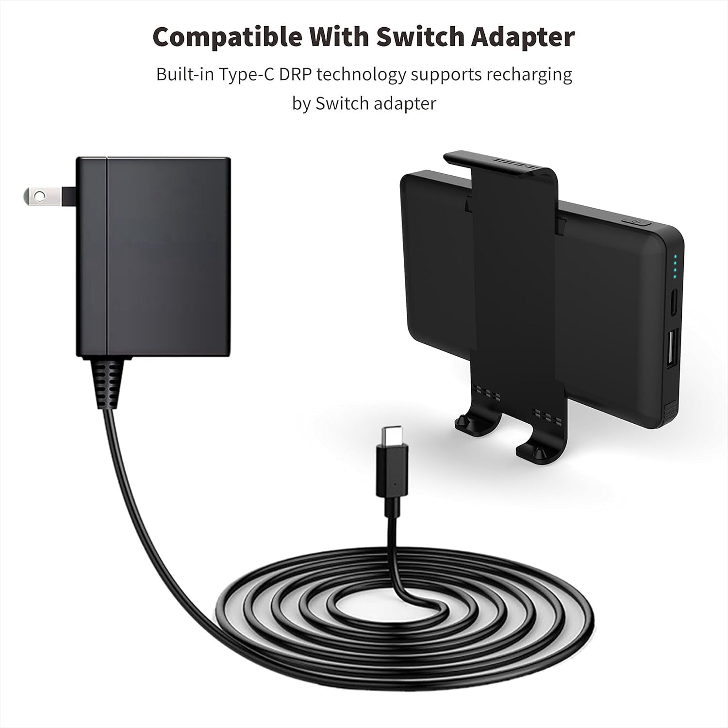 10000mAh Power Bank W/ Detachable Back Mount Portable Backup Extended Battery Backup Charger Case for Nintendo Switch