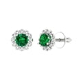 thumbnail image 2 of 1.18 Ct Round Cut Halo Studs Green Emerald 14K White Solid Solid Gold Everyday Dainty Earrings Screw Back, 2 of 7
