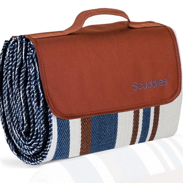 Manta de pícnic Scuddles extra grande, doble capa, azul/blanco