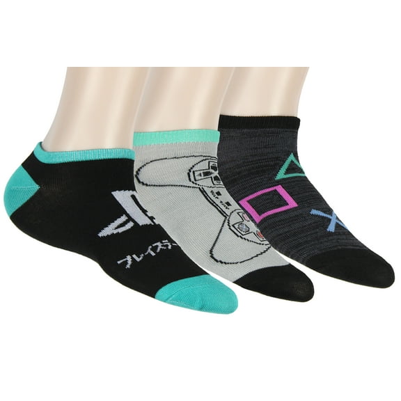 PlayStation Adult Logo Icon Controller 3 Pack No Show Ankle Socks