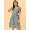 thumbnail image 3 of DARING DIVA Square Neck Flutter Sleeve A-Line Midi Dress S Blue Gray, 3 of 6
