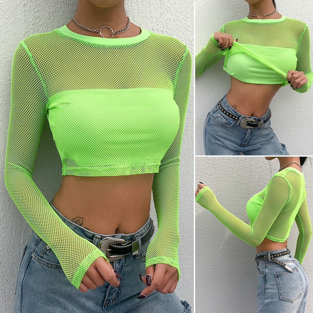 green fishnet top