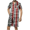 thumbnail image 2 of YHAJDS Mens Summer Short Sleeves Pajamas Set,Short Pant for Home Wear,Men Casual Turndown Button Checkered Print Short Sleeve Blouse And Elastic Waist Pants Set, 2 of 5