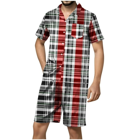 Striped Pjs Sets for Mens,Mens Lapel Short Sleeve Shirts Nightgown High Waisted Put On Strech Shorts Sleepwear with Pockets Lounge Breathable Nightdress 2025 Summer
