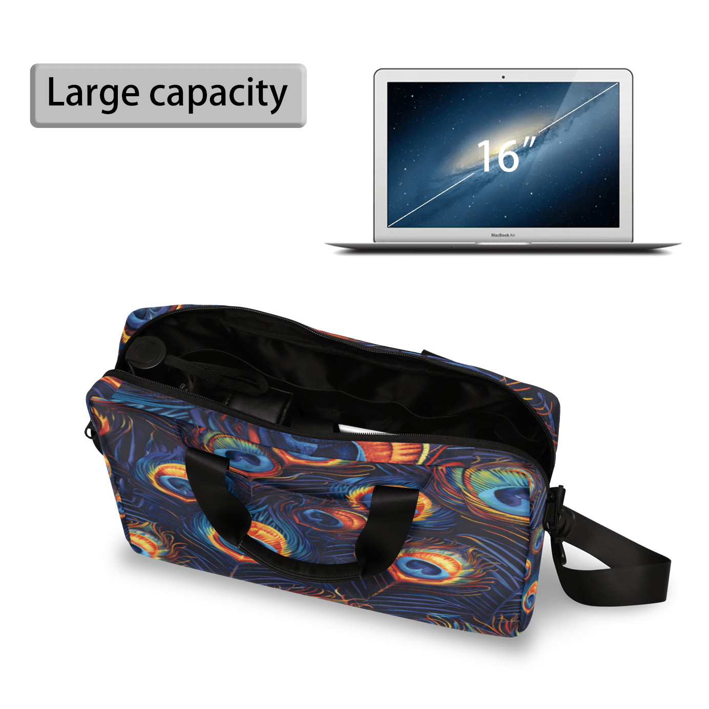 Herdesigns Wild Animal Peacock Feather Laptop Bag for Women Men, Computer Case Briefcase Messenger Bags, 15-15.6 inch Laptop Sleeve Shoulder Bag