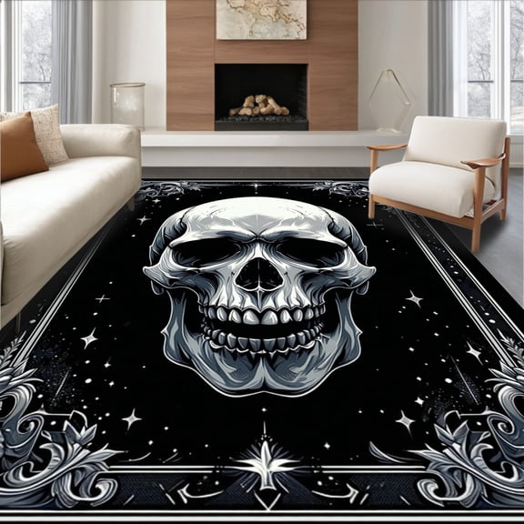 ODIKA 4'x6' Machine Washable Non-Slip Area Rug, Dark Vintage Lace Aesthetic High Traffic Rug, Gray, 9203