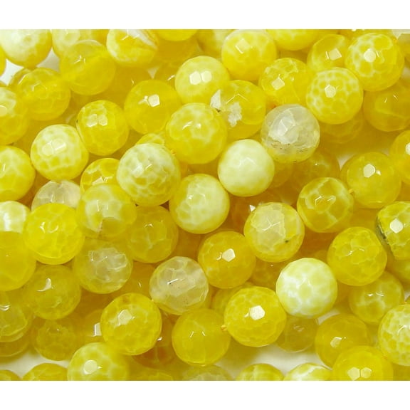 8mm 15.5 Inches Yellow Fire Agate Faceted Round Beads Genuine Gemstone Natural Jewelry Making