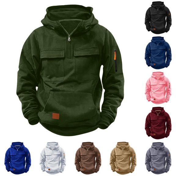 Hienoo Casual Solid Color Quarter Zip Hoodie For Boys Fall Winter Long Sleeve Hooded Sweatshirt 5-16 Years