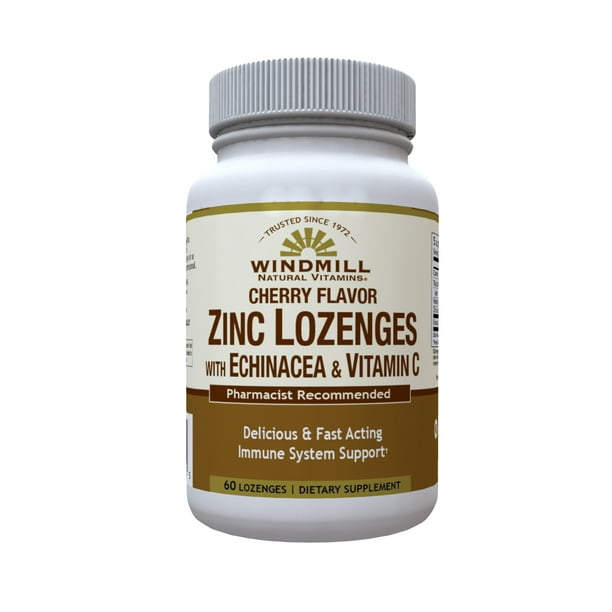 Windmill Zinc Lozenges with Echinacea & Vitamin C Cherry Flavor, 60