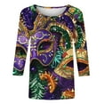 thumbnail image 4 of AGWOLF Mardi Gras Shirts for Women Fancy Mask Printed Crewneck Tops 3/4 Sleeve Carnival Outfit Fat Tuesday Party Blouses, 4 of 5