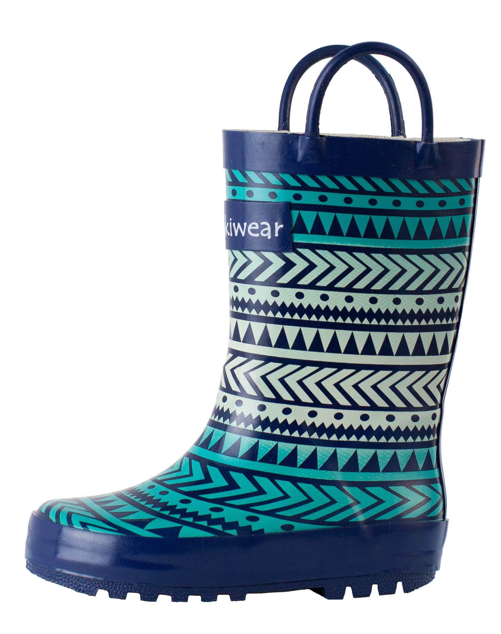 OAKI Kids Waterproof Rubber Rain Boots with Easy-On Handles 