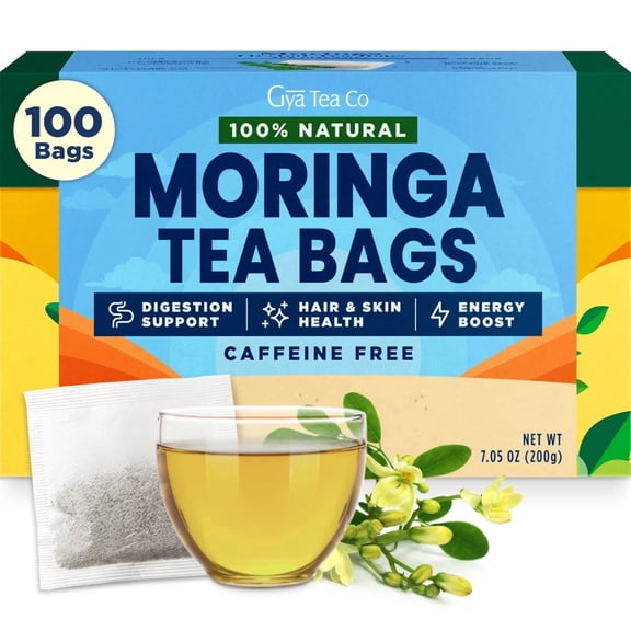 Gya Tea Co Moringa Herbal Tea Bags (100 Bags) - Caffeine Free with a Tangy Flavor for All Day Comfort, Calming, Relaxing & Nourishing - Fruit & Herbal Blends