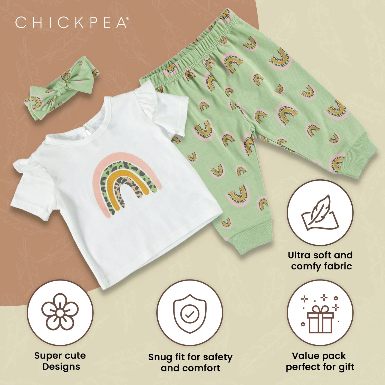 Chick Pea Baby Girl 3 PC French Terry Jogger Set, Sizes Newborn-24 Months