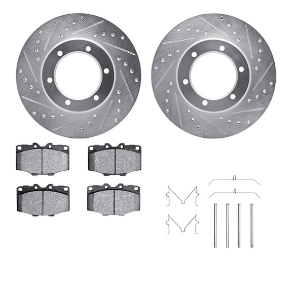 Dynamic Friction Company Front Brake Rotors-Drilled and Slotted-Silver with 5000 Advanced Brake Pads includes Hardware 7512-76009