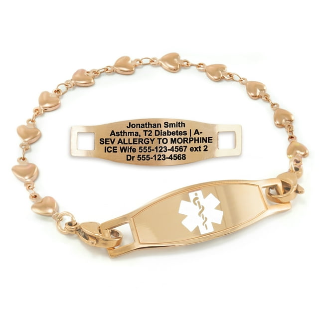 MedicEngraved Rose Gold Stainless Steel Custom Medical Alert Bracelet - 5mm Heart Link