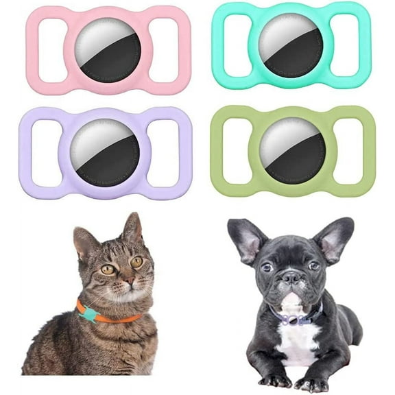 [4 PCS ] Air Tag Dog Collar Holder, Silicone Protective Air Tag Case , Pet Cat Loop Case Holder Collarpatible with Apple AirTag, Blue