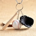 thumbnail image 5 of Modern Jewelry Mini Baseball Bat Glove Set Faux Leather Wood Key Chain Keyring, 5 of 7