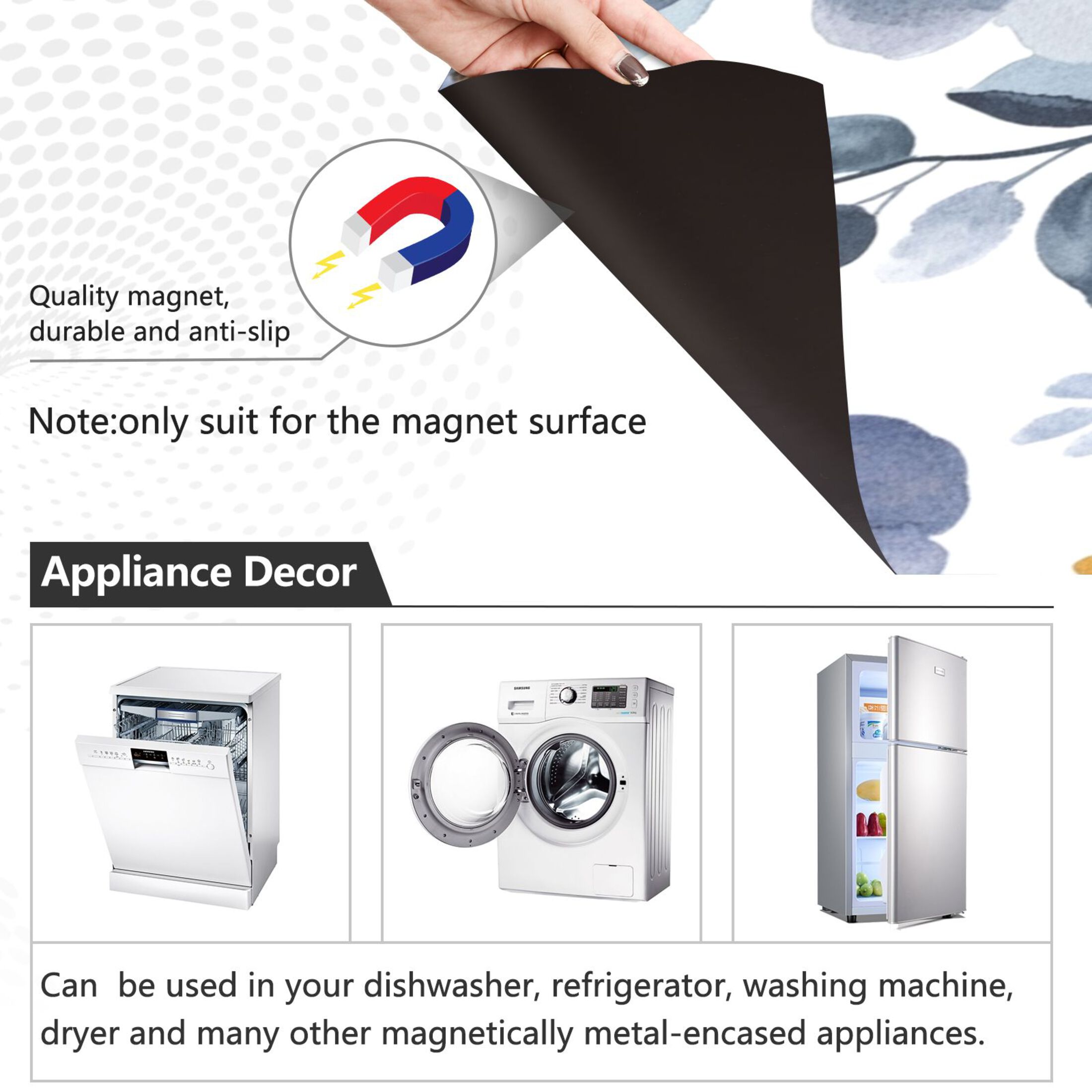 Dishwasher Magnetic Sticker 23x26 Inch Refrigerator Magnetic Sticker Washing Machine Magnetic Sticker Kitchen Panel Magnetic Sticker Home Decor Grey Cartoon Flower