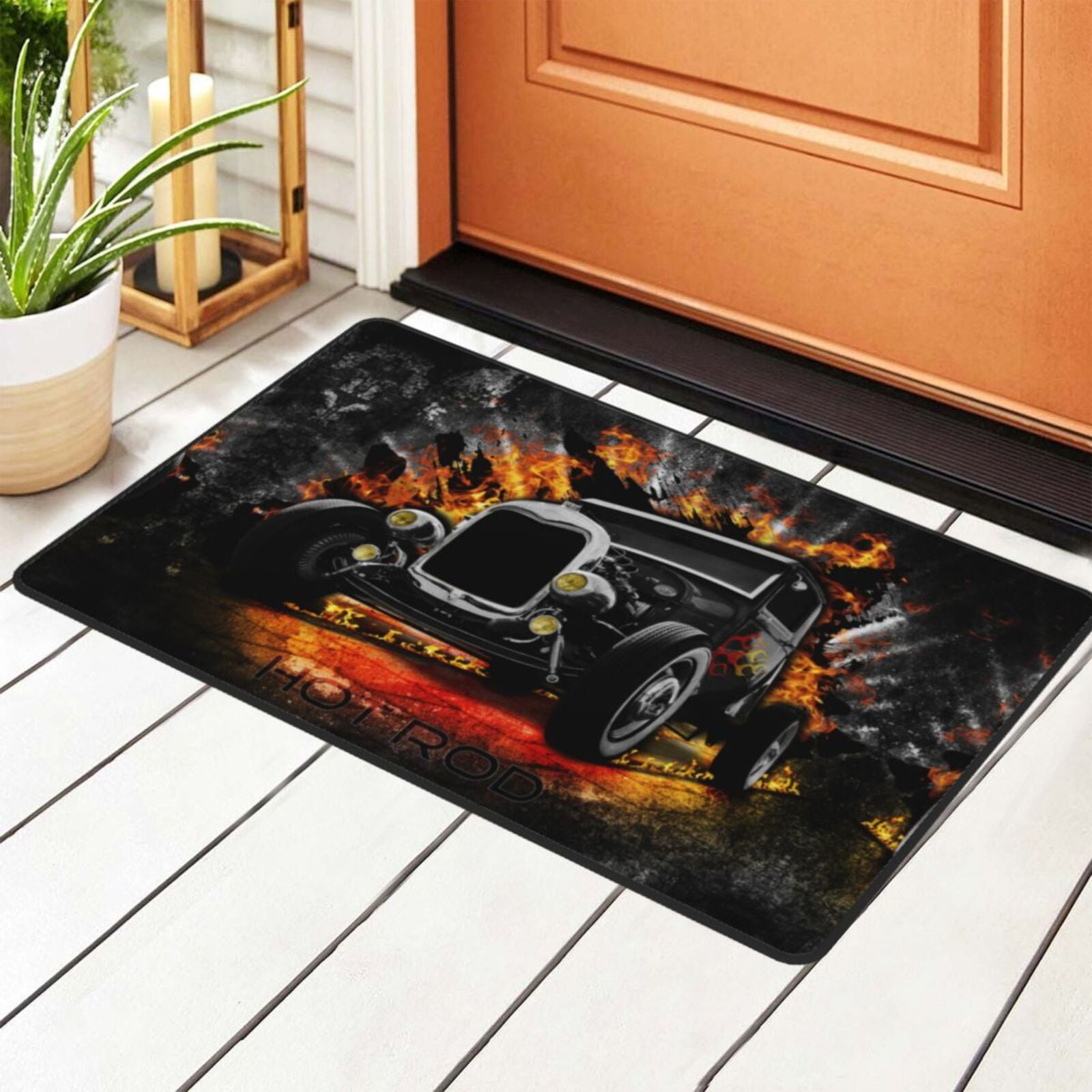 ZICANCN Area Rugs Doormat Hot Rod Automobile Facecloth Non Slip Floor Mat Rug for Living Room Kitchen Sink Area Indoor Outdoor Entrance 36 x24