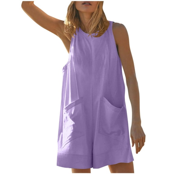 Dealovy Rompers for Women Casual Sleeveless Jumpsuits Wide Leg Loose Shorts Summer 1 Piece Outfits Overalls