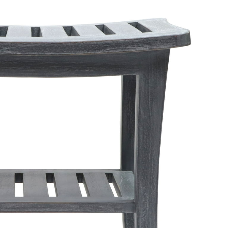 Contemporary Teak Shower or Bench with Shelf in Gray Finish Contemporary Teak Shower or Bench with Shelf in Gray Finish
