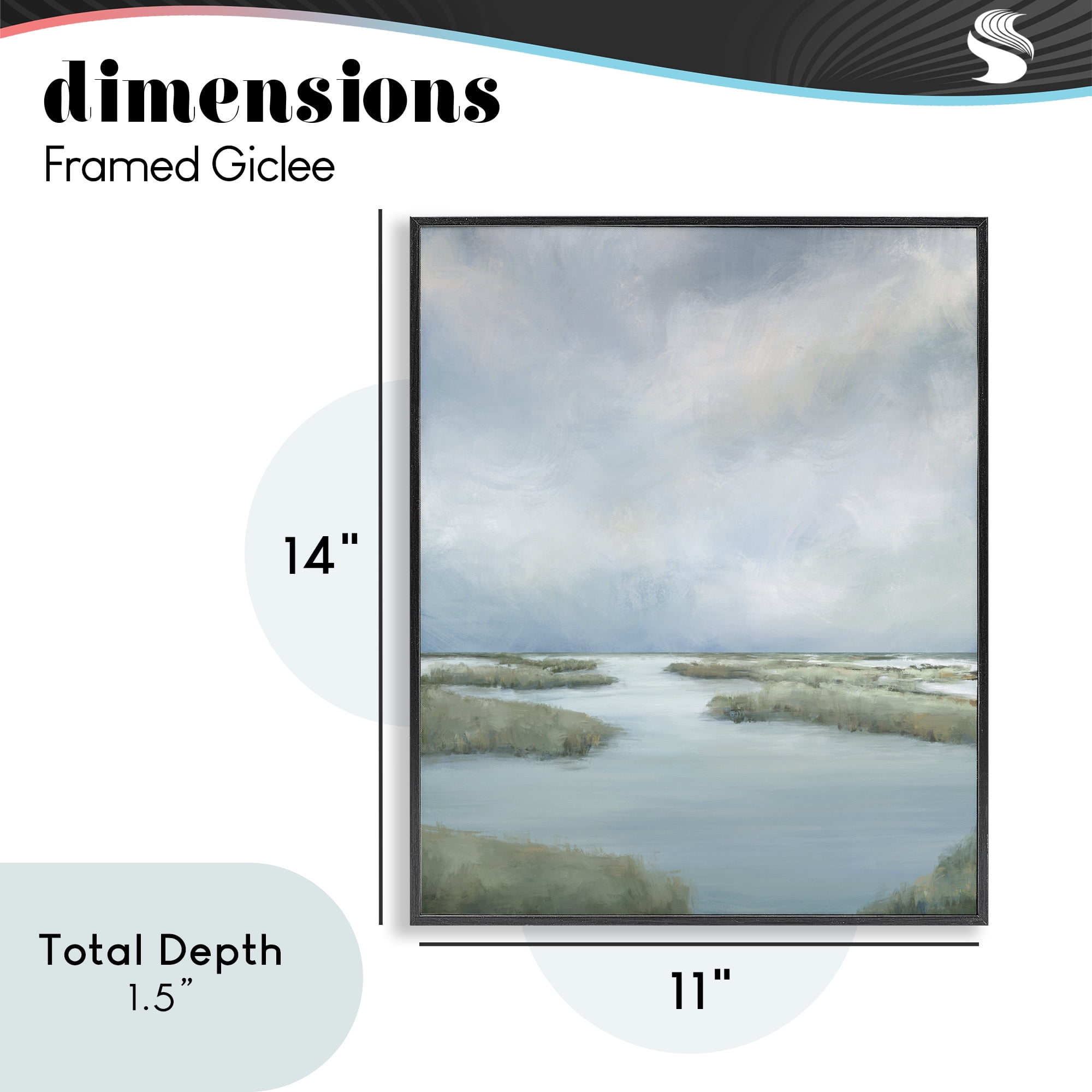 Hazy Marsh Land View Black Framed Giclee Art, design by Leah Noel Art