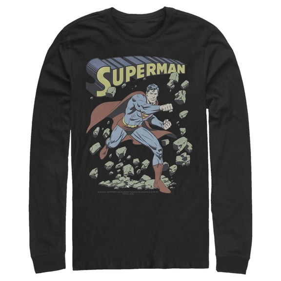 Men's Superman Hero Smash Barriers Long Sleeve Shirt Black Large