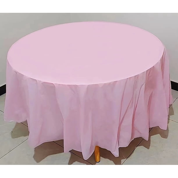 Nvzi 5pcs Pink 83.85 Inch Disposable Plastic Tablecloths Round Table Cloth Plastic Table Cover for Parties