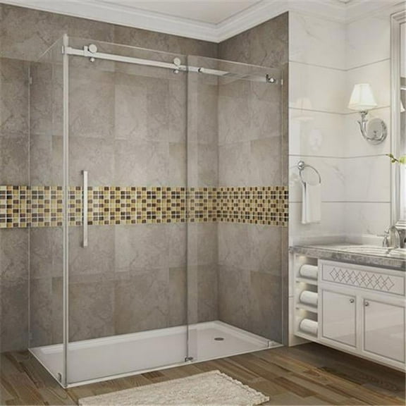 AstonGlobal SEN976-SS-60-10 Moselle 60 x 35 x 75 in. Completely Frameless Sliding Shower Door Enclosure in Stainless Steel