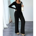 thumbnail image 6 of Women'S 2 Piece Matching Lounge Sets Fall Fashion Outfits Henley Neck Sweater Top Wide Leg Pants Sweat Suits, 6 of 9