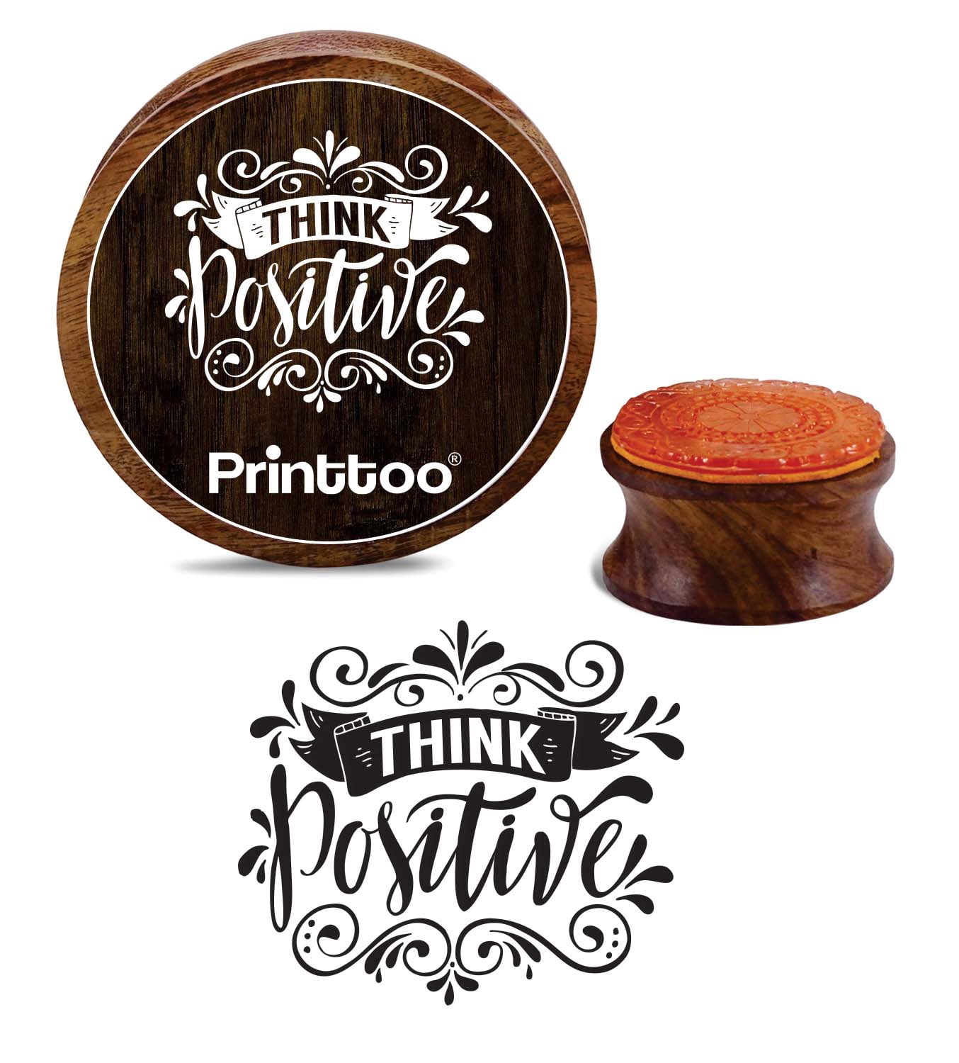 Printtoo Think Positive Round Wooden Rubber Stamp Scrap-booking Craft ...