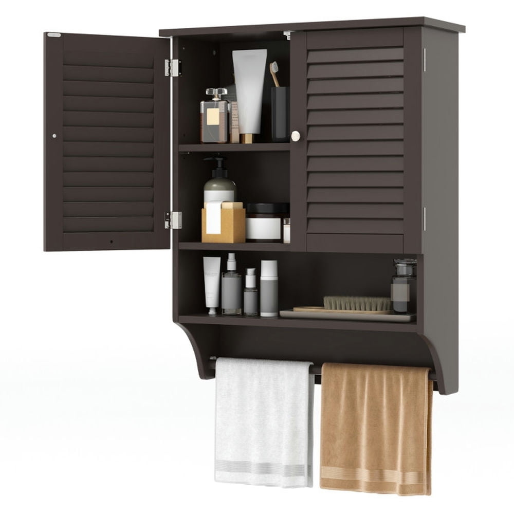 Finihen Bathroom Wall Cabinet, Wall Mounted Bathroom Cabinet, Medicine Cabinet, 2-Doors Bathroom Wall-Mounted Medicine Cabinet with Towel Bar, for Bathroom, Brown Finihen Bathroom Wall Cabinet, Wall Mounted Bathroom Cabinet, Medicine Cabinet, 2-Doors Bathroom Wall-Mounted Medicine Cabinet with Towel Bar, for Bathroom, Brown