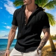 thumbnail image 2 of Mens Short Sleeve Hoodies Lightweight Breathable Deep V Neck Hooded T-Shirt Casual Summer Cotton Linen Shirt, 2 of 9