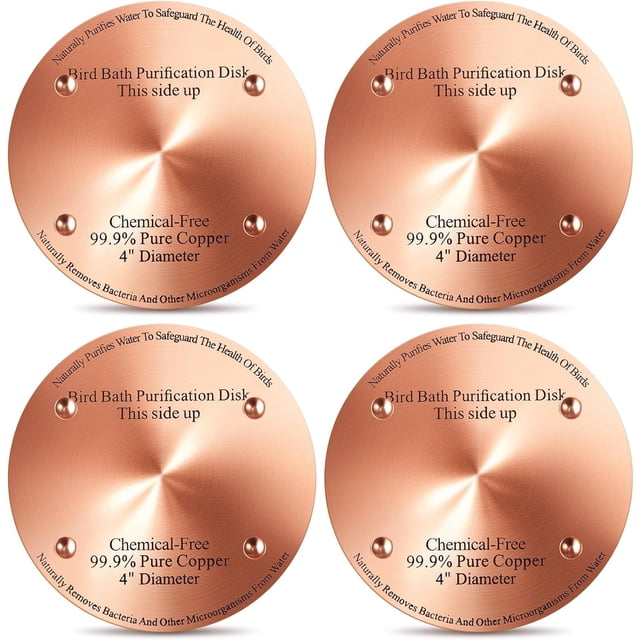 4 Pcs Copper Disc for Bird Bath 0.6mm Thick Reinforced 99.99% Pure Copper Bird Bath Purification Disk with 4 Point Support for Birdbath Cleaner, 4 Inch in Diameter