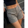 thumbnail image 5 of LMLYSoH Women Cargo Shorts Solid Color Vintage Elastic Casual Summer Low Waist Shorts with Pockets for Nightclub Streetwear, 5 of 8