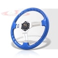 thumbnail image 4 of AJP Distributors Universal 350mm 14" 6 Bolts Holes Heavy Duty Steel Light Weight Deep Dish Steering Wheel Horn Button Grip Stance JDM Sport Drifting 3 Spokes Polish Center Blue, 4 of 5