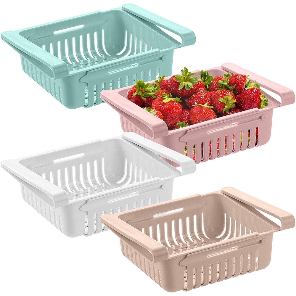 4 Pack Fridge Drawer Organizer, Retractable Refrigerator Storage Pull
