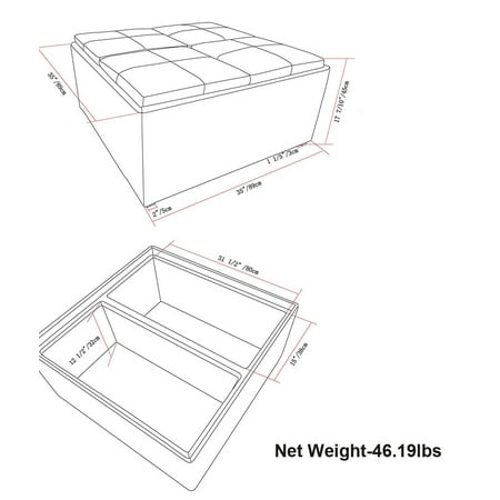 Simpli Home - Avalon 35 inch Wide Contemporary Square Coffee Table Storage Ottoman - Gray Cloud