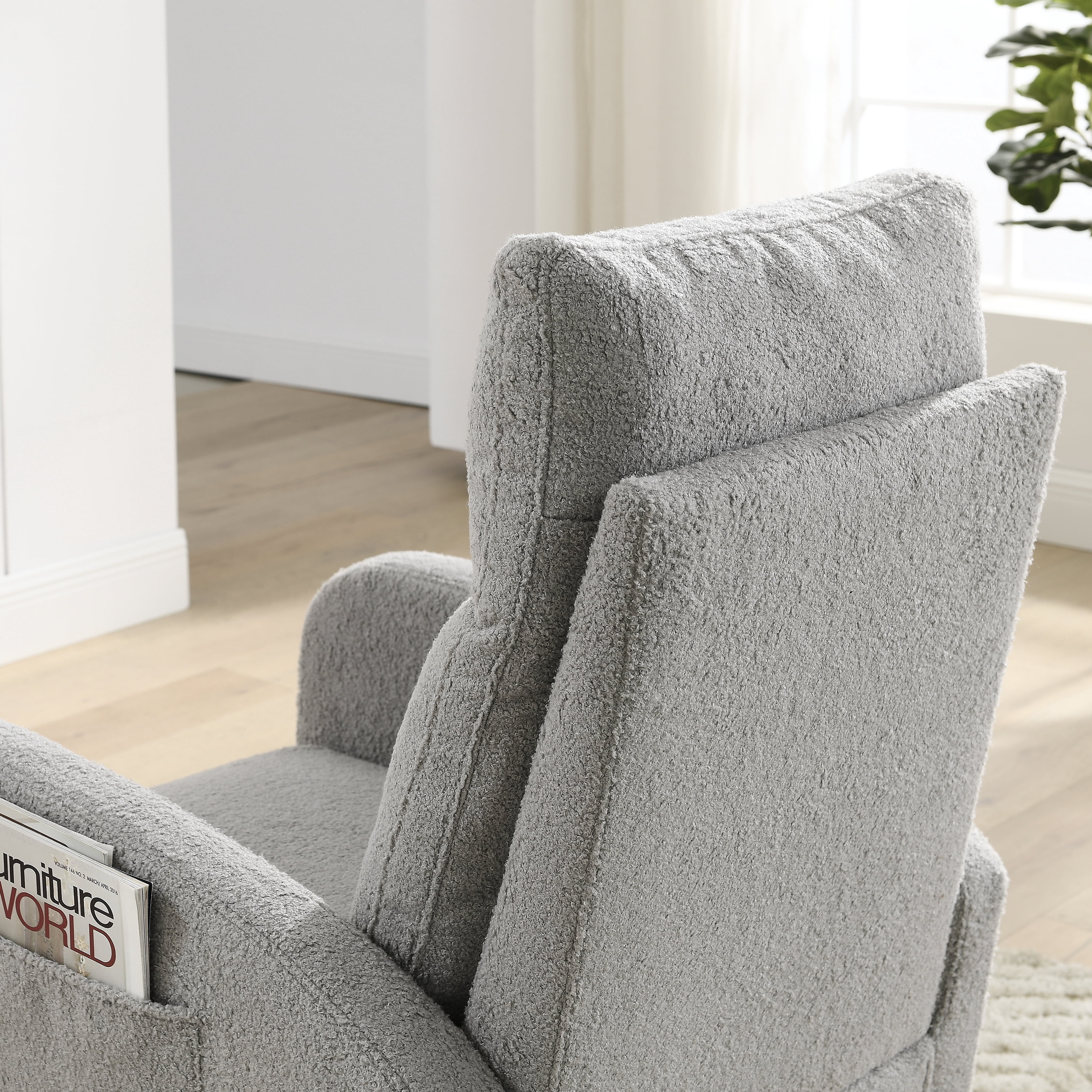 Newest Rocking Chair Nursery 27.6"W Modern Accent High Backrest Living Room Lounge Arm Rocking Chair, Two Side Pocket(W83453336)