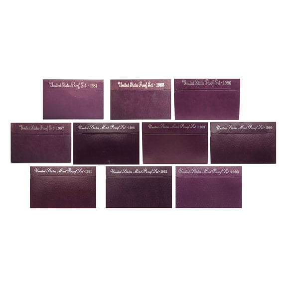 1984-1993 U.S. Proof Set Run - 50 Coins Total - Purple Box OGP