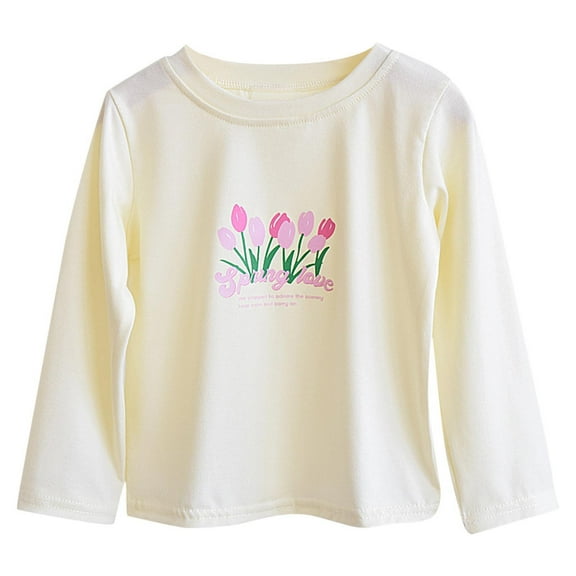 Ugoldhm Girls Long Sleeve Tops Flower Graphic Crewneck Kids Fall Tees for 2-12 Years