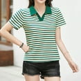 thumbnail image 4 of Daznico Womens Tops - Women's Striped Short Sleeve T Shirt Casual Crew Neck Top for Daily Wear Blouse with Classic Collar - Shirts for Women,Color:Green,Size:S, 4 of 5