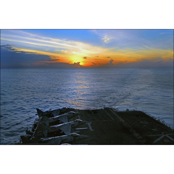 24"x36" Gallery Poster, AV-8B Harrier II jump jet on assault ship USS Tarawa (LHA 1)