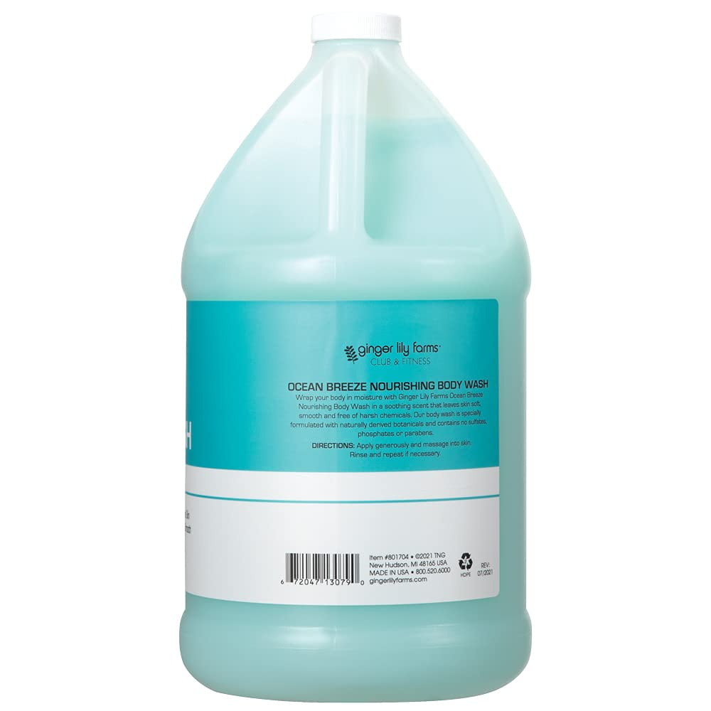 Ginger Lily Farms Club & Fitness Nourishing Body Wash, 100% Vegan & Cruelty-Free, Bath & Shower Gel, Ocean Breeze Scent, 1 Gallon (128 fl oz) Refill