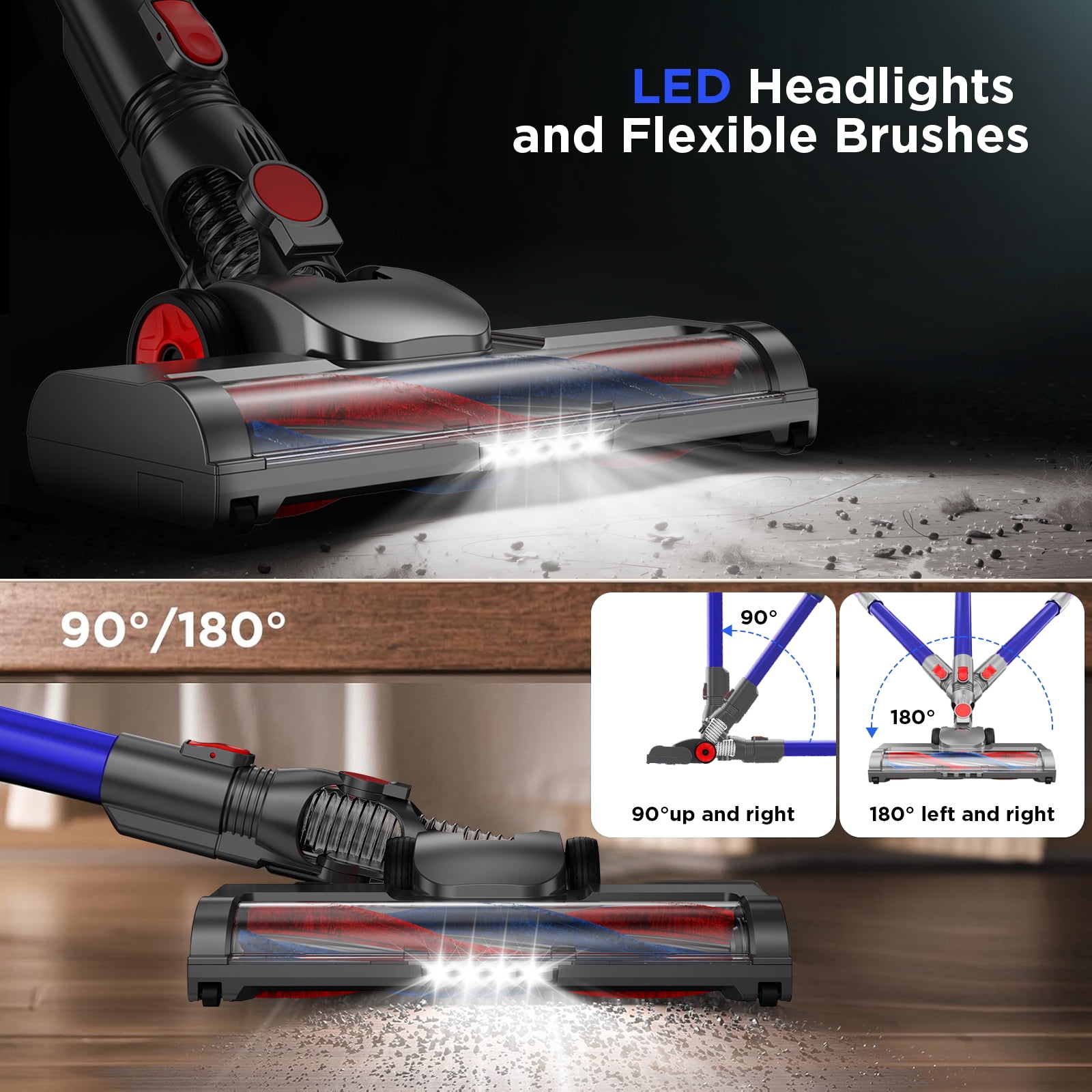KANFUAQ Cordless Vacuum Cleaner, 38000PA/450W 50min 2500mah for Home Pet Hair Carpet Wood Floor (Blue)