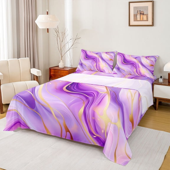 jejeloiu Modern Fluid Artwork Twin Sheet Sets,Marble Pattern Twin Fitted Sheet,Gradient Pink Purple Flat Sheet For Teens,Microfiber Bedroom Decor,3-Piece