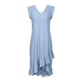 thumbnail image 4 of Rggeeun Women Dress Solid Color Sleeveless V Neck Knit Soft Lightweight Fabric Loose Fit Knee-Length With Pleated Ruffle For Summer Club Party Versatile Sundress,Blue,Xxl, 4 of 4