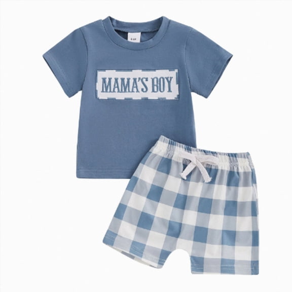 Toddler Boy Outfit Mama's Boy Short Sleeve T-Shirt and Plaid Shorts Set Infant Baby Boy Summer Clothes