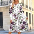 thumbnail image 2 of CHGBMOK Women's Midi Dress Long Sleeve Loose Fit Dresses Casual Crew Neck Print Dresses, 2 of 7